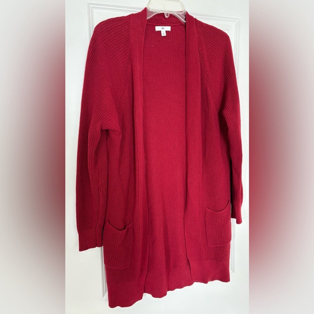 Nordstrom BP Knit Dark Red Burgundy Open Long Cardigan Sweater Small Cozy Soft - Picture 5 of 6